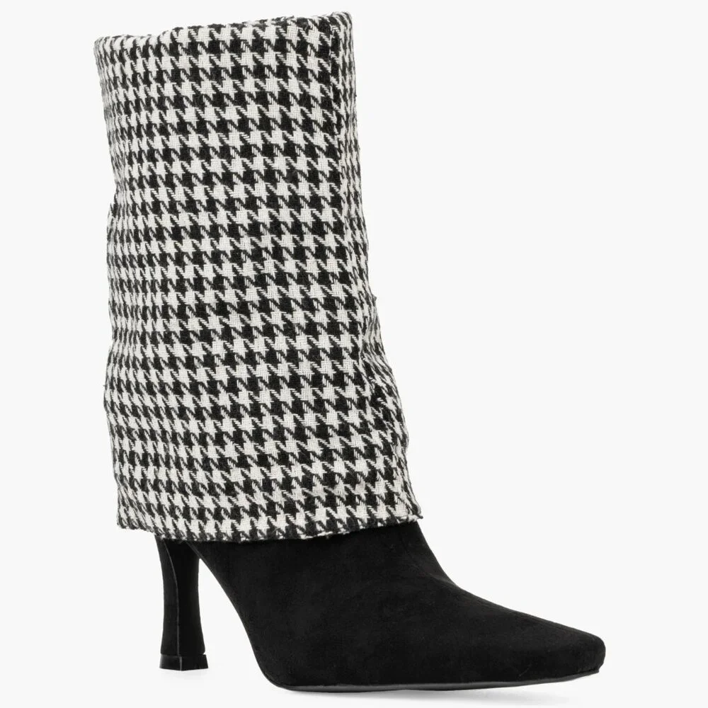 NEW NEW YORK & COMPANY Kalissa Tall Convertible Stiletto Boot Houndstooth 7